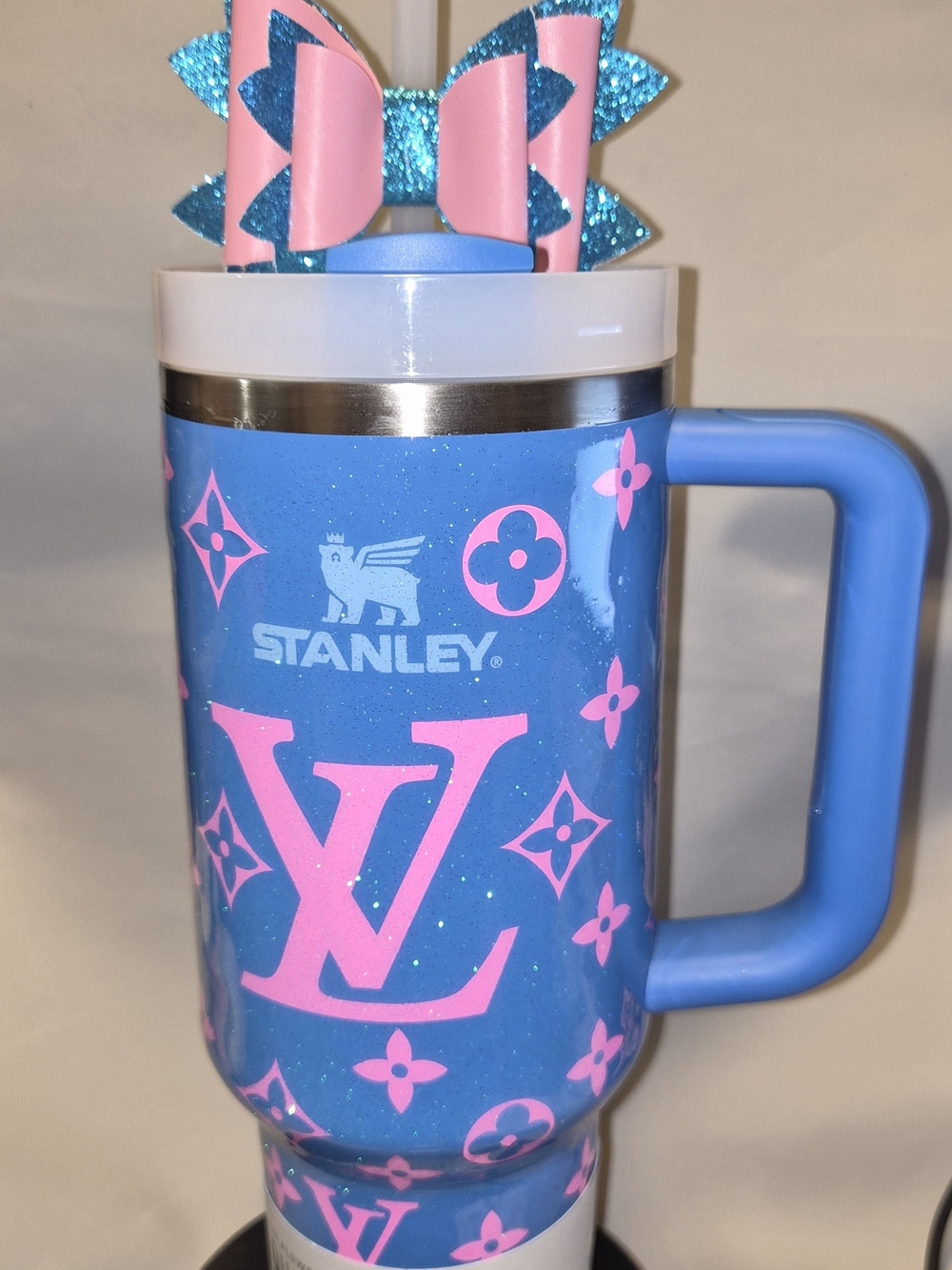 Stanley x LV Blue Glitter Travel Mug with Pink Monogram - Picture 3 of 4